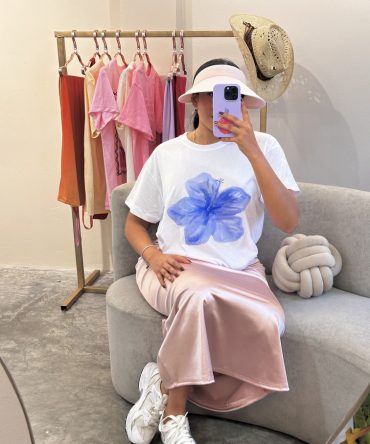 Franela de Flor Azul Over Size